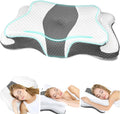 Almohadas de espuma viscoelástica CHxxy, almohada cervical para aliviar el dolor de cuello y hombros, almohada ergonómica contorneada para cama, suave para dormir de lado, boca abajo y boca arriba - Tamaño Queen y gris
