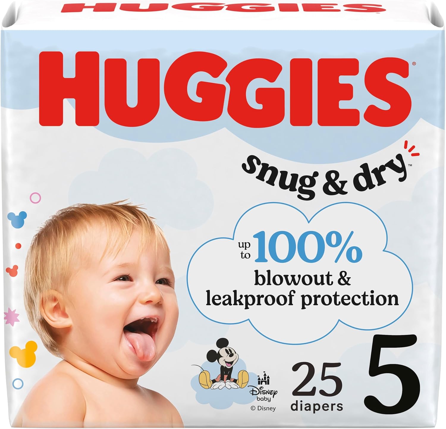 Huggies Pañales de tamaño 5, pañales para bebé Snug & Dry, talla 5 (27+ libras), 25 unidades, el embalaje puede variar