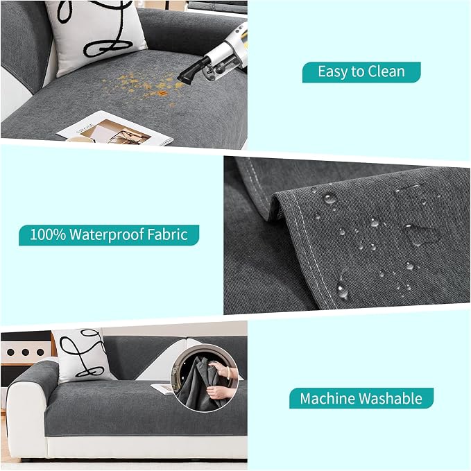 Funda para sofá DeepDream de chenilla, impermeable, resistente a los arañazos, para perros y gatos, protectora antideslizante para muebles, para sofás seccionales de 2/3/4 plazas