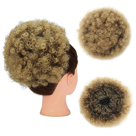 THEMIS HAIR Cola de caballo afro con cordón para mujeres negras, moño corto de cola de caballo con cordón alto para cabello natural corto