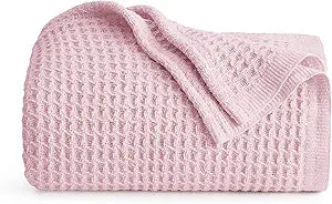 Cobija de Algodón 100% Bedsure Gentlesoft Twin XL – Tejido Waffle, Transpirable y Suave | Rosa Dusty 66x90"