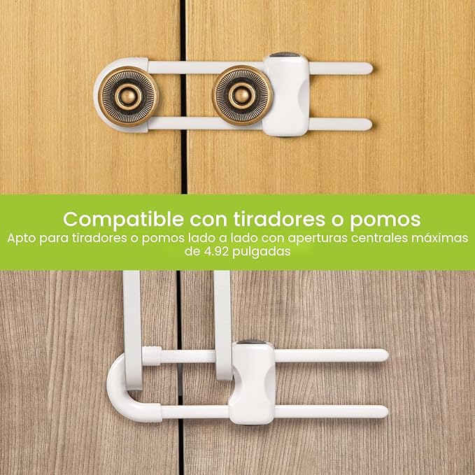 Jetec 10 Piezas de Cerraduras de Gabinete para Bebés, Seguridad de Cajones a Prueba de Bebés con Forma de U, Cerraduras Infantiles Ajustables, Fácil de Usar, Pestillo a Prueba de Niños para Manija
