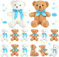 Kathfly 12 Ositos de Peluche Mini 10 Pulgadas | Pequeños Suaves con Lazo de Cinta | Paquete a Granel para Cumpleaños, Bodas y Fiestas | Café y Blanco (Azul)