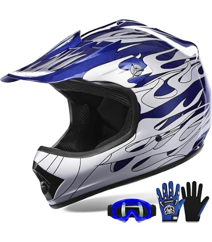 SmartDealsNow - Casco HHH DOT para jóvenes y niños para motos de cross, ATV, motocross, moto todoterreno, motos de calle, color azul llama (talla pequeña)