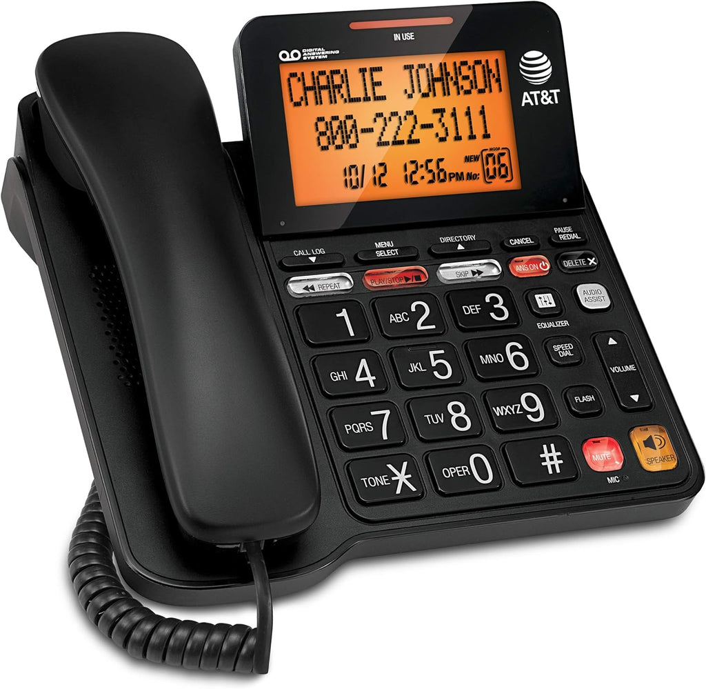 AT&T CD4930 Corded Phone with Digital Answering System and Caller ID, Extra-Large Tilt Display & Buttons, Black