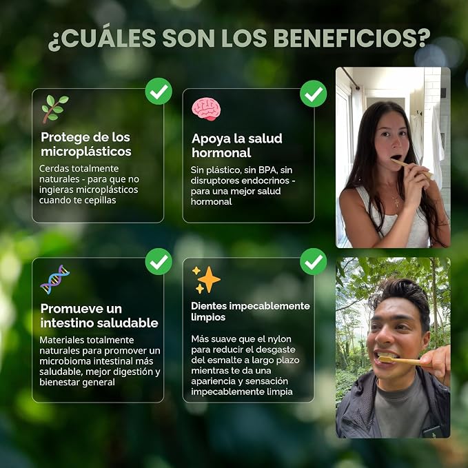 PRIMALS Cepillo de dientes de cerdas de jabalí y bambú (paquete de 4) - Cerdas de jabalí premium - Totalmente biodegradable - Sin plástico y nailon - Diseño de secado rápido