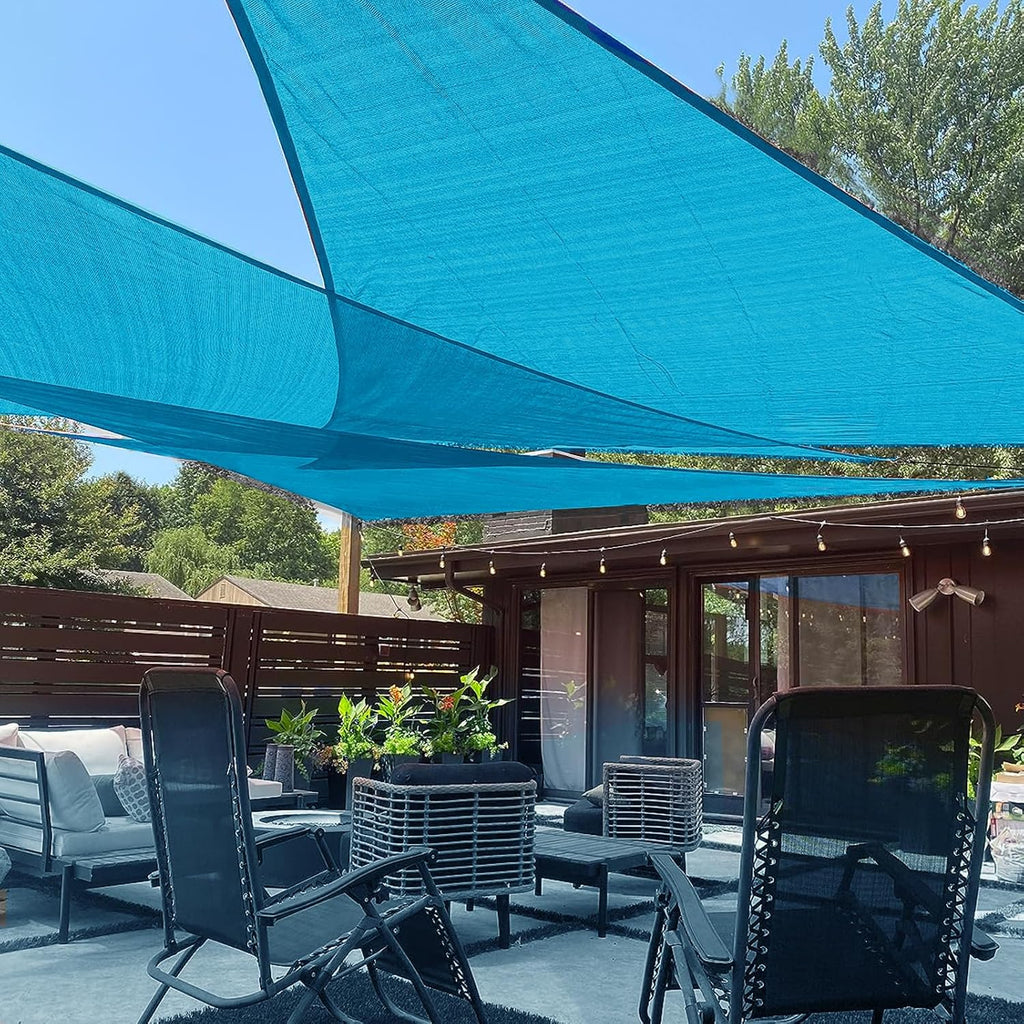 LOVE STORY Toldo triangular recto de 3 x 3 x 4,2 metros, color azul turquesa, con protección UV para patio, jardín y terraza.