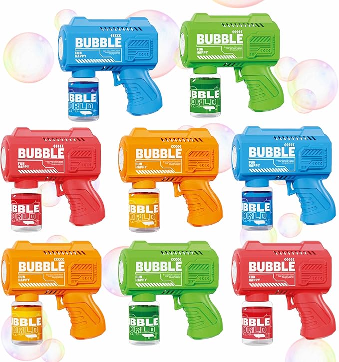 Paquete de 8 Pistolas de Burbujas Automáticas, Máquina de Burbujas Soplador Juguetes de Exterior para Niños Pequeños de 1-8 Años Regalos Favores de Fiesta de Boda