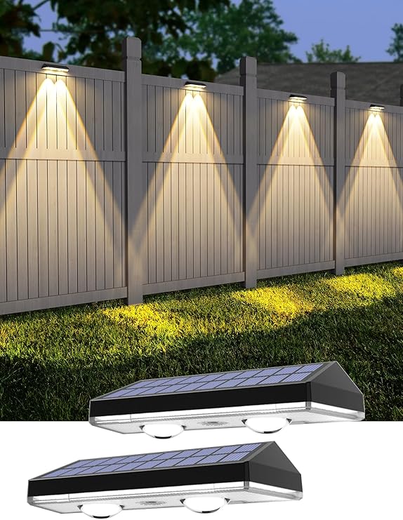 Luces solares para valla (2 unidades, RGB y 7 colores, lente brillante LED, luz de cubierta de atardecer a amanecer, luces solares para exteriores, impermeables