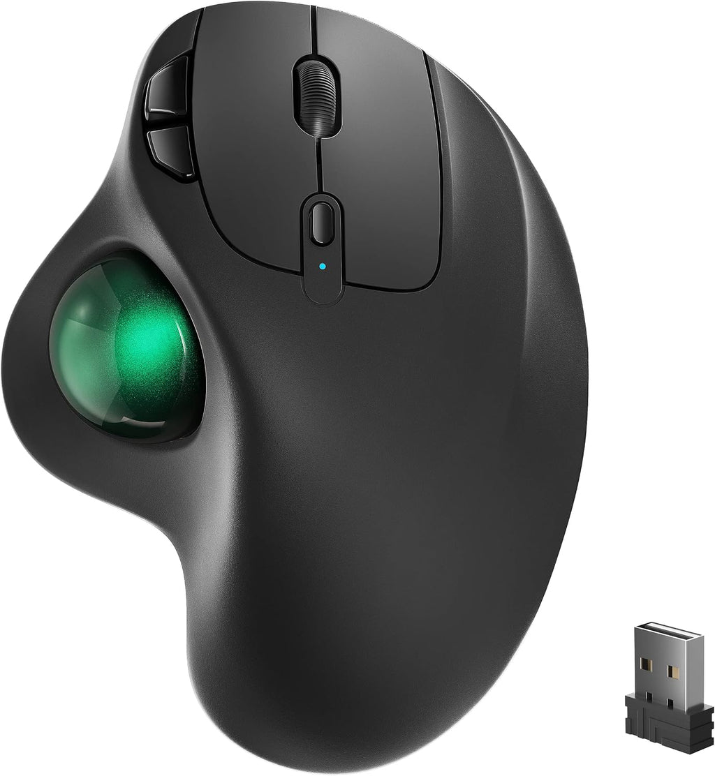 Ratón inalámbrico con trackball Nulea M501, recargable, ergonómico, fácil de controlar con el pulgar, seguimiento preciso y fluido, conexión para 3 dispositivos (Bluetooth o receptor USB), compatible con PC, portátil, Mac y Windows.