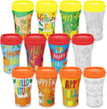 Cinrobiye Set de 12 Vasos para Colorear Temática Otoño con Tapa | DIY Personalizados 8oz | Con 12 Insertos de Papel para Fiestas y Premios Escolares