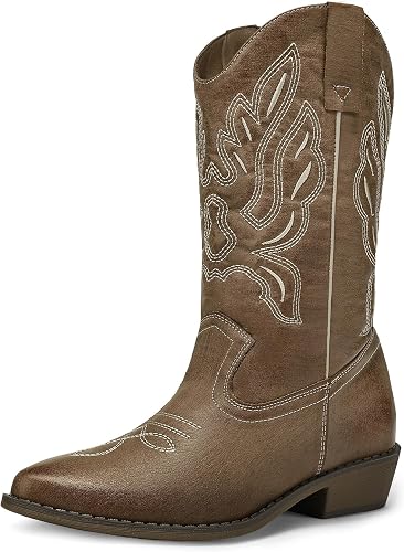 TALLA (US-8)-mysoft Botas vaqueras para mujer, botas vaqueras de tacón grueso a media