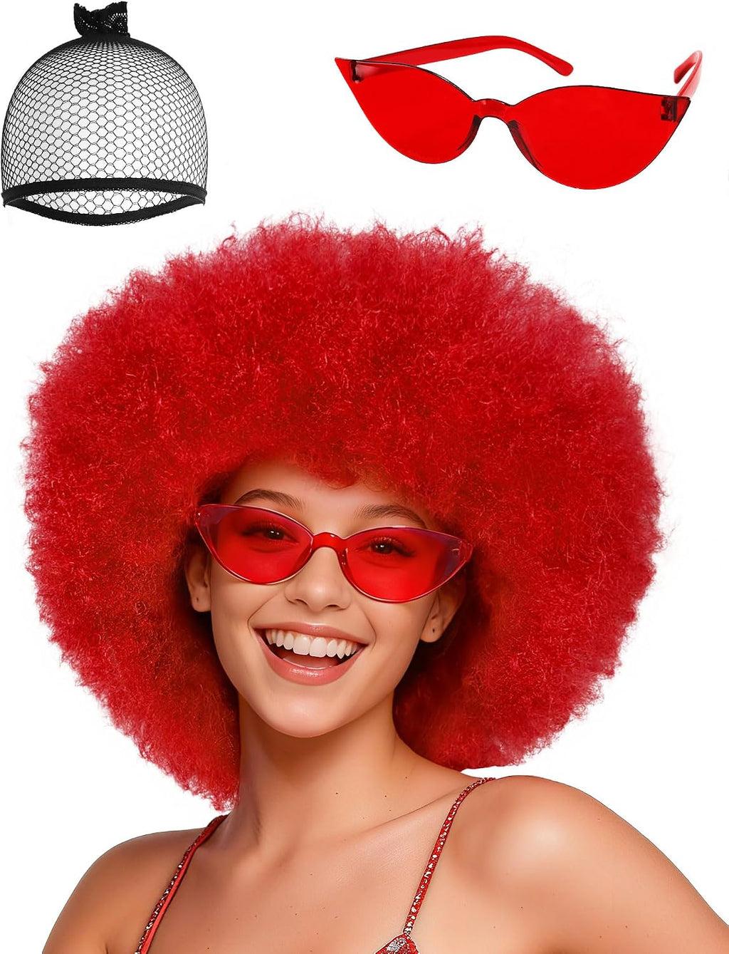 Peluca afro corta roja de JoneTing para mujer, pelucas rojas divertidas para cosplay
