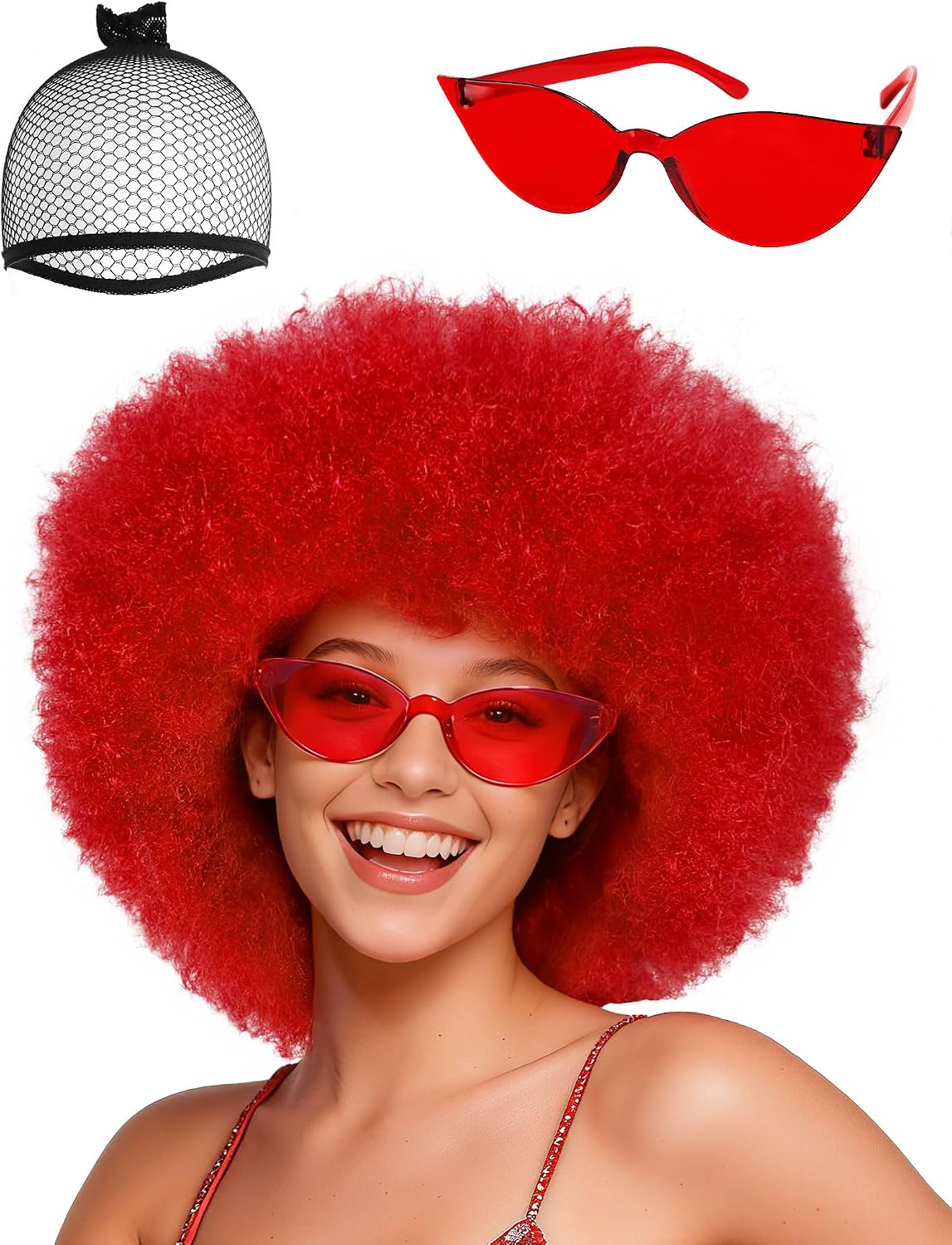 Peluca afro corta roja de JoneTing para mujer, pelucas rojas divertidas para cosplay