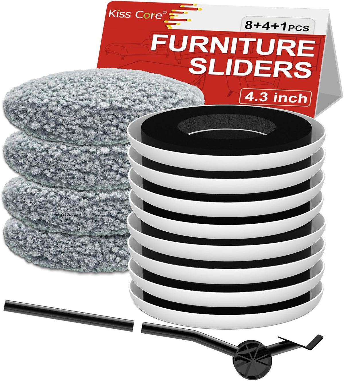 Nuevos deslizadores para muebles mejorados, deslizadores multisuperficie 3 en 1 para mover muebles, almohadillas redondas para mover con 8 deslizadores de alfombra de 4.3" + 4 calcetines para pisos duros + 1 elevador