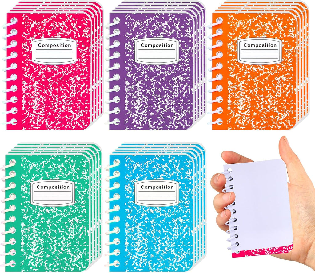 Sinload Paquete de 30 mini cuadernos de composición en espiral, 3.5 x 2.5 pulgadas, diseño de mármol, pequeños cuadernos de bolsillo en blanco, 80 páginas, blocs de notas para diario, oficina, universidad, estudiantes, regalos de graduación (colores