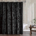 Fredsure Juego de Cortina de Bano de Terciopelo Desgastado | 13 Piezas | Incluye Cortina 72x72 Pulgadas y 12 Ganchos Plateados | Negro