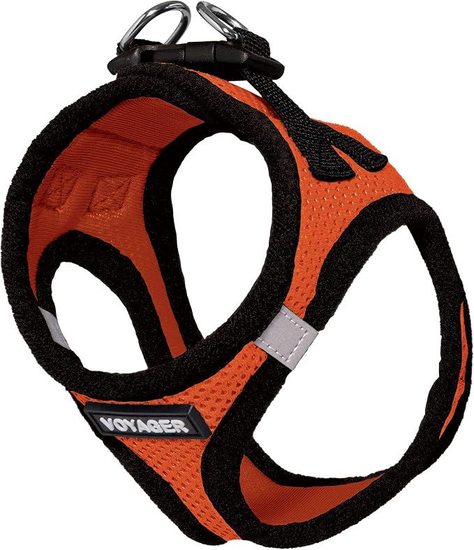 Arnés Step-in Air Voyager Best Pet Supplies | Malla Reflectante Sin Tirones para Perros y Gatos | Talla M, Naranja/Negro