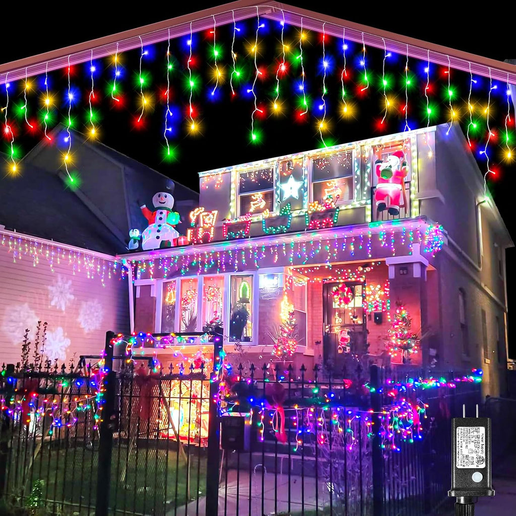 Luces de Navidad de carámbano para exteriores, 66 pies, 640 luces LED de carámbano para exteriores, luz centelleante enchufable para interiores con 8 modos de temporizador, impermeable
