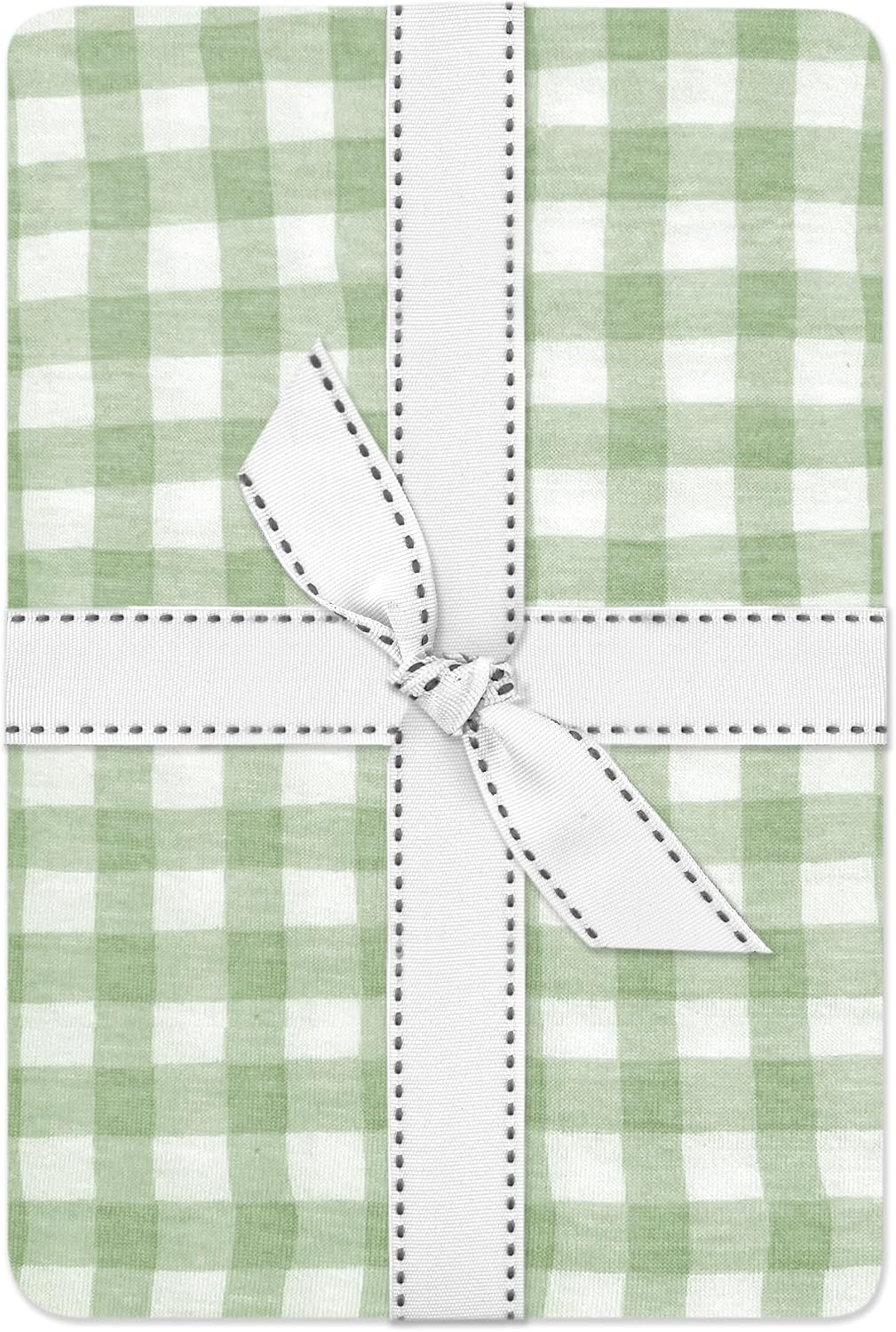 Butterblu Frankie Sábana Ajustable de Cuna 100% Algodón Orgánico | Transpirable para Bebé | Cuadros Verde Salvia