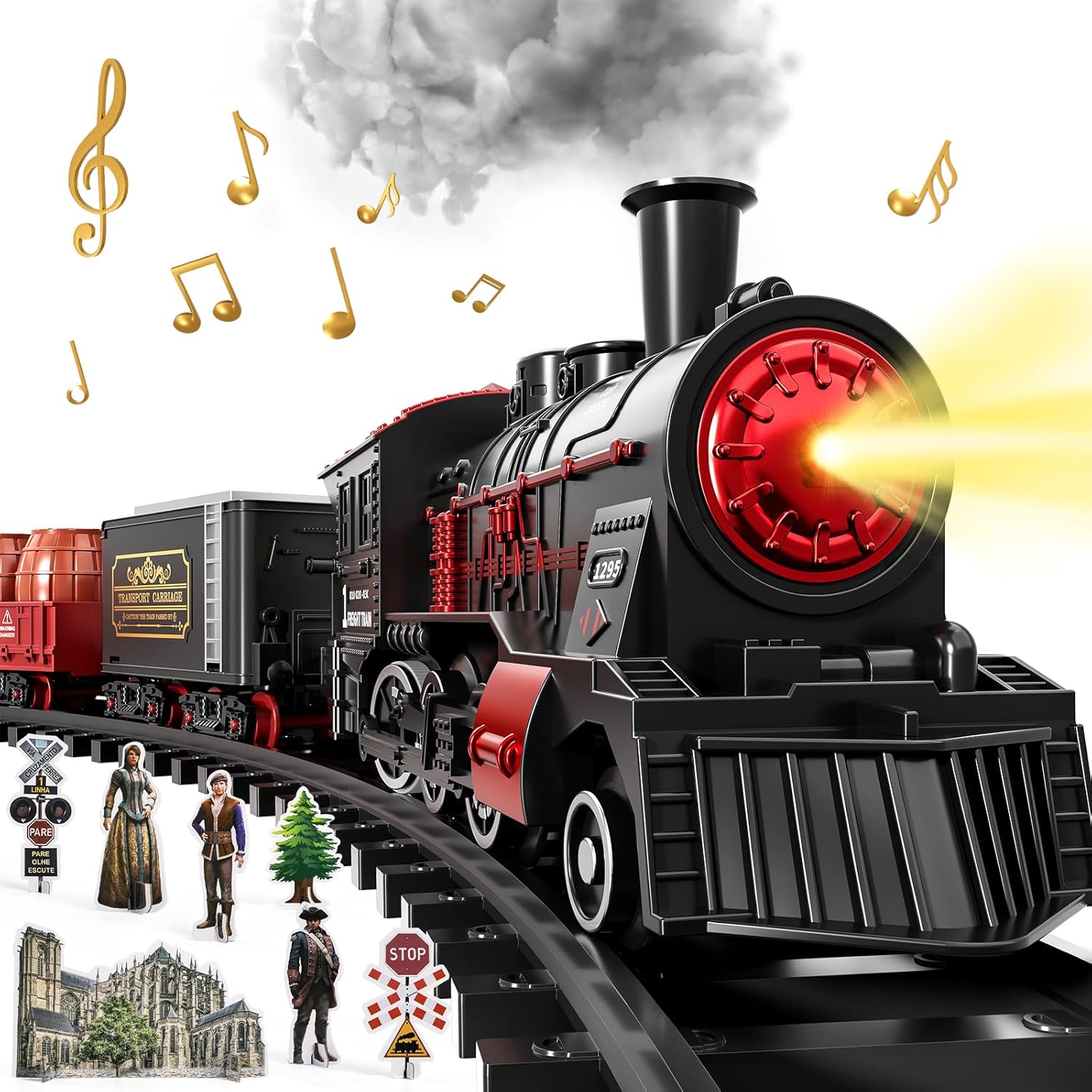 Trenes eléctricos para niños de 2 a 4 años con vías, humo, luces, sonido y escena. Trenes navideños para el árbol. Regalos de cumpleaños para niños de 3 a 8 años. 