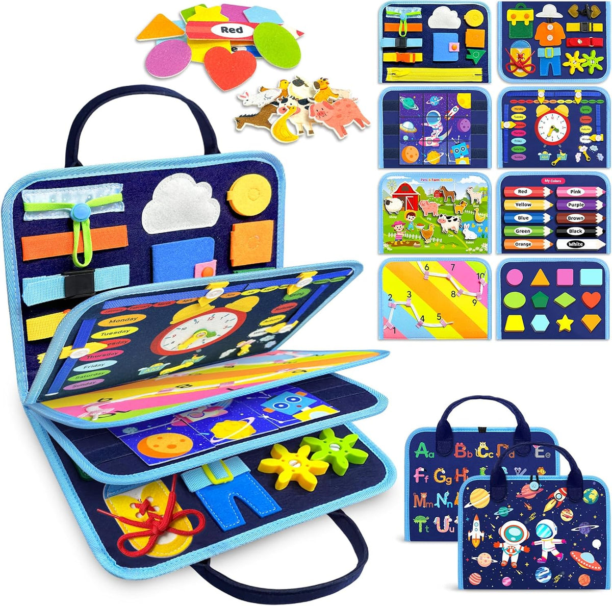 Busy Board Montessori Gojmzo | Libro Sensorial para Niños, Juguete Educativo de Viaje, Motricidad Fina – Regalo para Niñas y Niños