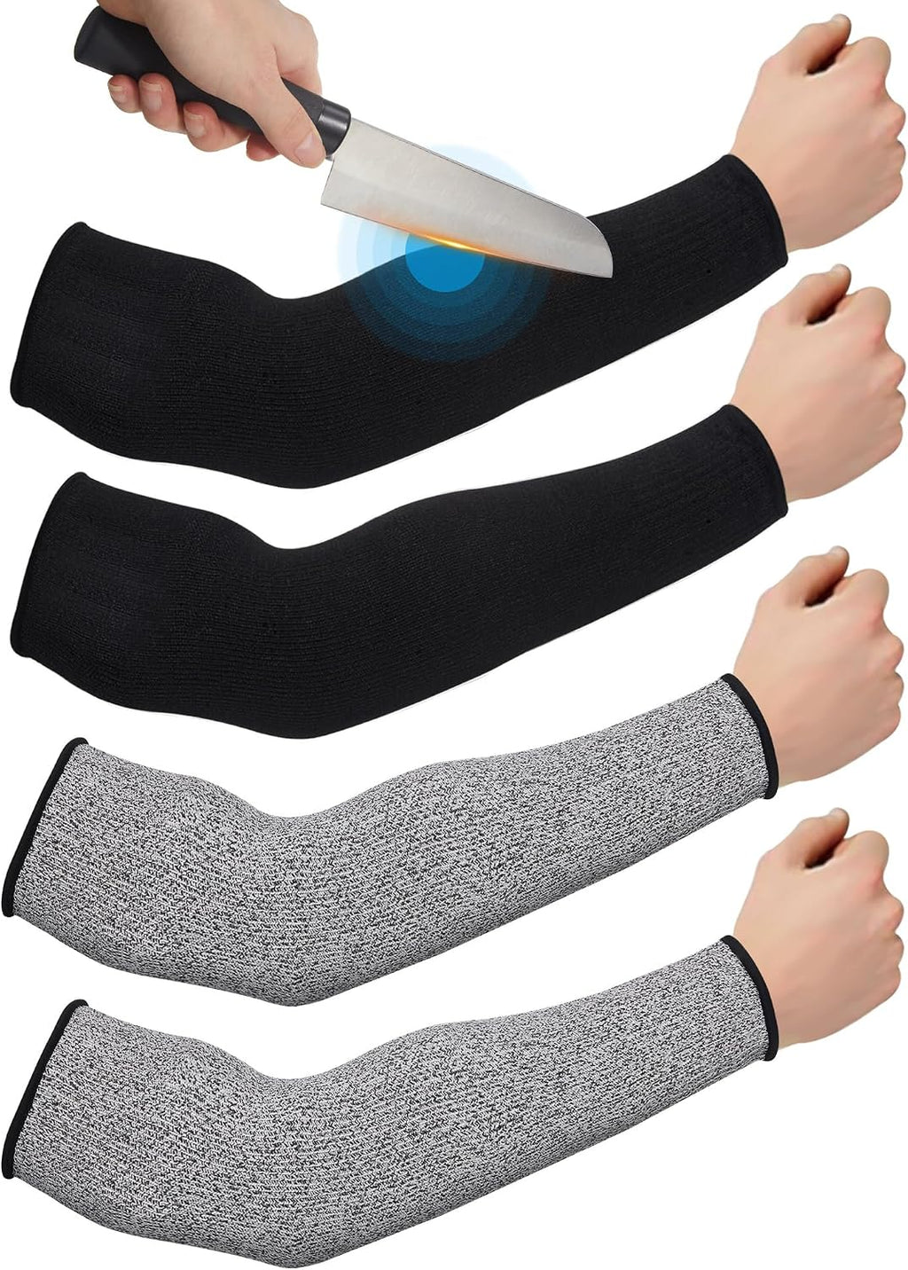 Geyoga 2 pares de mangas protectoras para brazos, ideales para pieles finas y prevenir hematomas. Mangas protectoras resistentes a cortes para hombres y mujeres (Talla XL, HPPE, Negro, Gris).