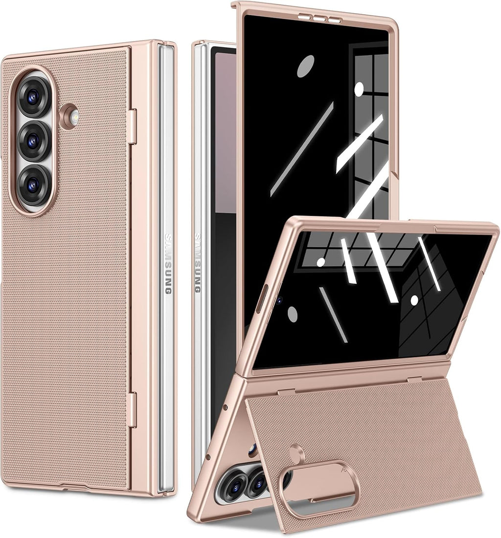 LEVE GOLPE EN PARTE INTERNA DE PANTALLA (USADO) Ruky Funda para Galaxy Z Fold 7 con Soporte | Protector de Privacidad Integrado, Carga Inalambrica | Antichoque Delgada, Dorada