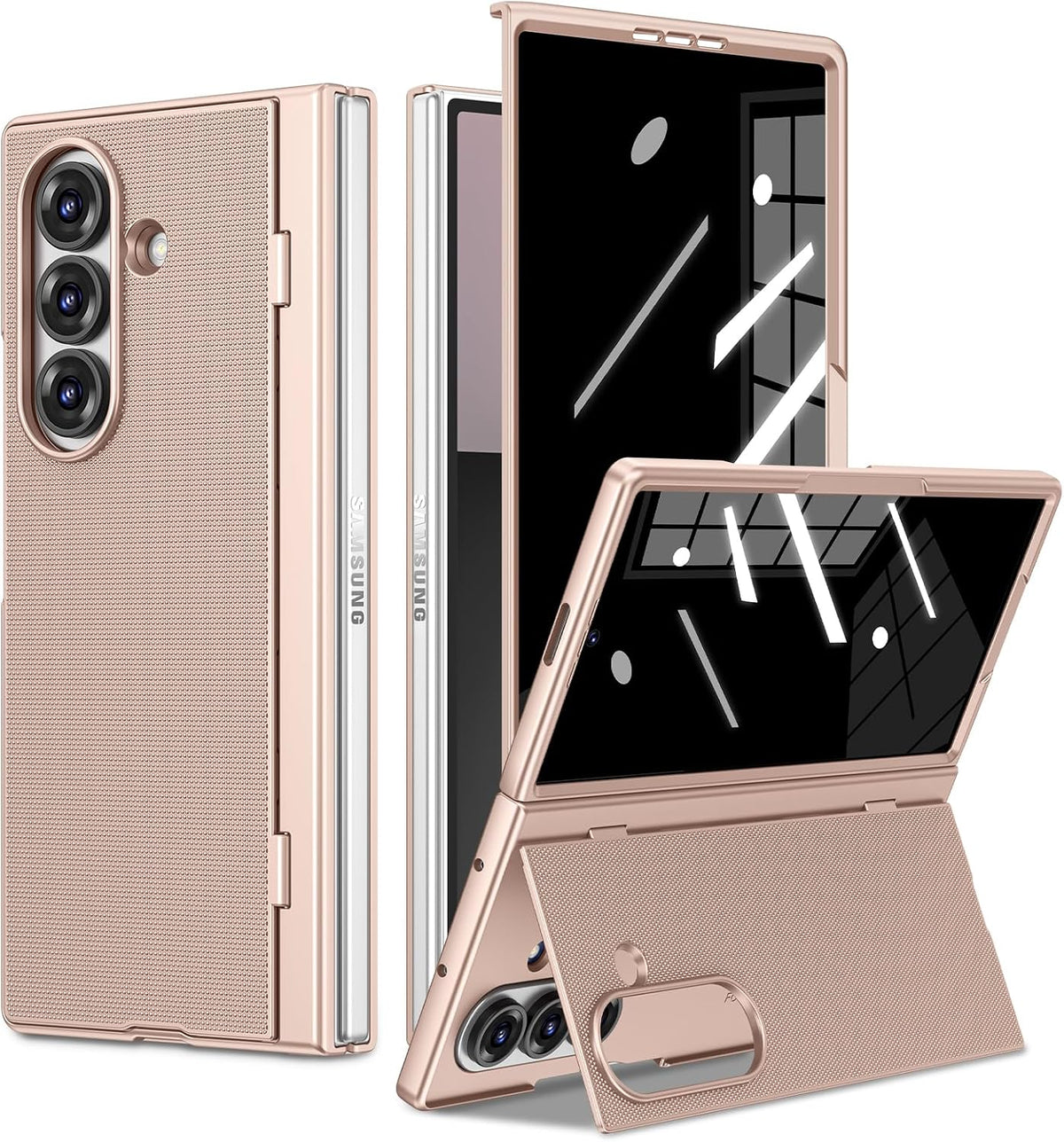 LEVE GOLPE EN PARTE INTERNA DE PANTALLA (USADO) Ruky Funda para Galaxy Z Fold 7 con Soporte | Protector de Privacidad Integrado, Carga Inalambrica | Antichoque Delgada, Dorada