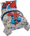 Juego de edredón de tamaño matrimonial de Marvel Spiderman de 7 piezas para niños, color gris.