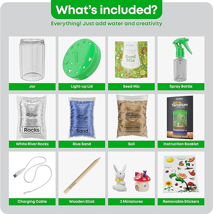 Dan&Darci Kit de Terrario Iluminado para Niños - Kit de Ciencias STEM - Juguete Educativo de Bricolaje para Niños y Niñas - Idea de Proyecto de Manualidades de Cumpleaños para Edades de 6, 7, 8, 9, 10