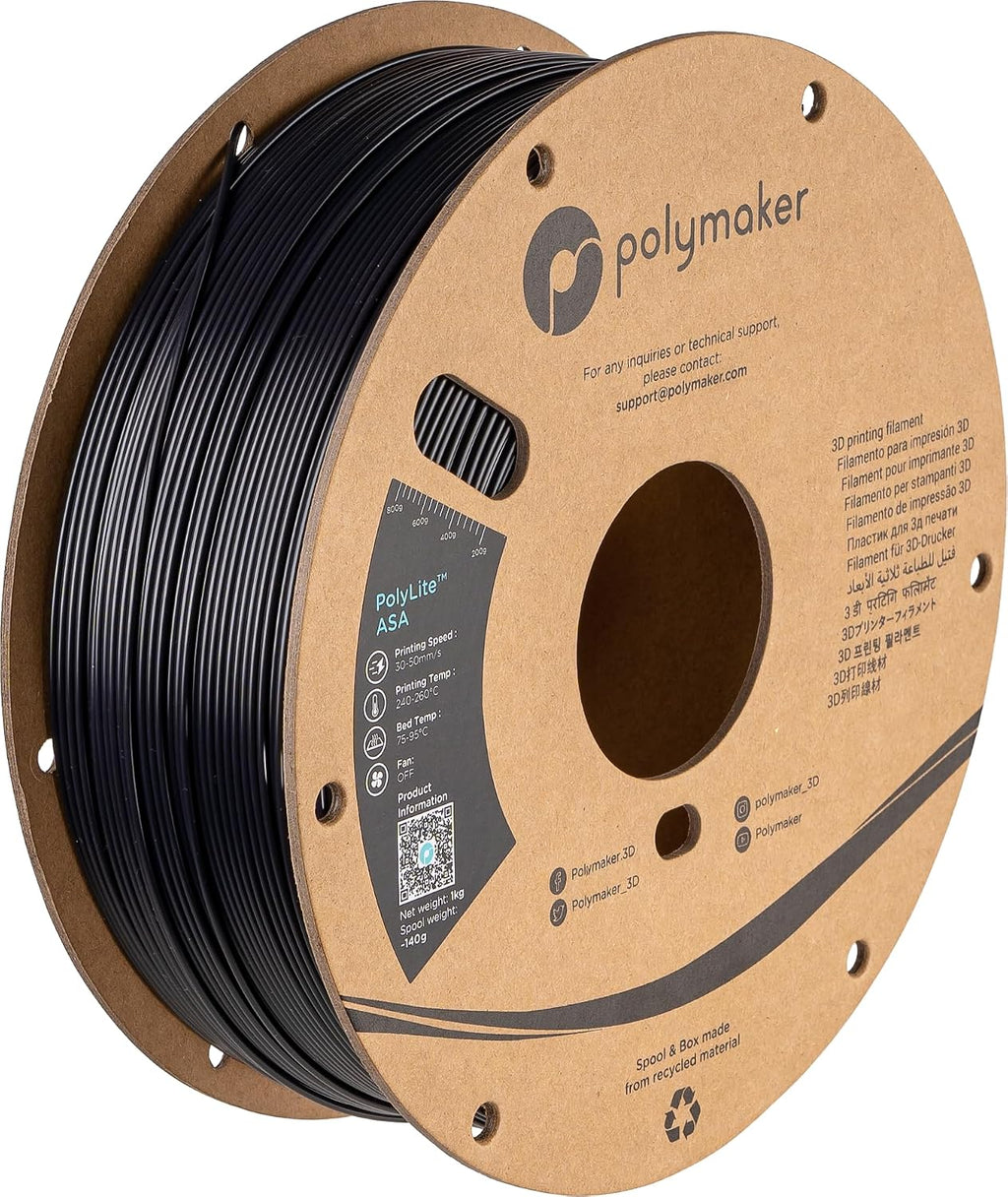 Filamento Polymaker ASA de 1,75 mm, negro, 1 kg. Filamento para impresión 3D ASA, resistente al calor y a la intemperie. Filamento ASA para impresora 3D, perfecto para imprimir piezas funcionales para exteriores.