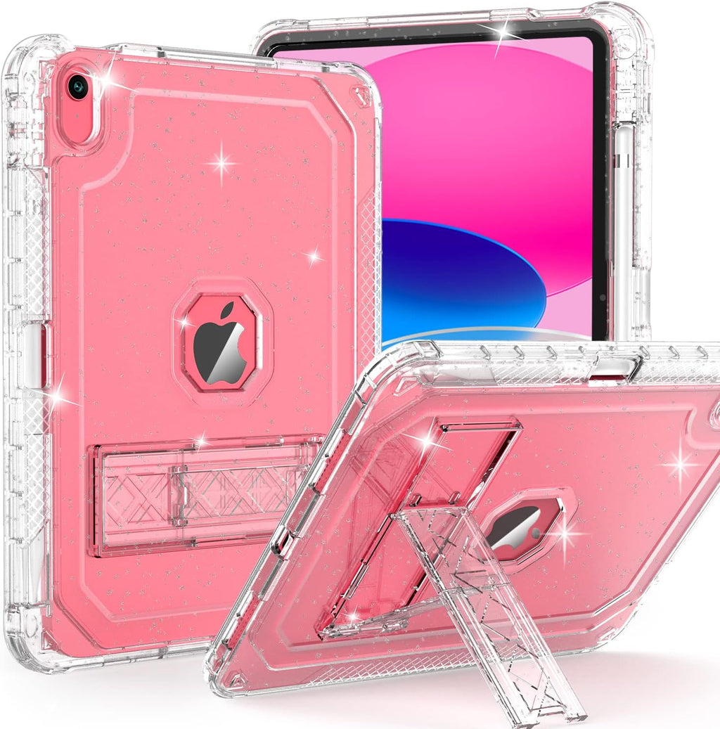 Funda ZoneFoker para iPad A16 de 11.ª generación de 11 pulgadas (2025) / 10.ª generación de 10,9 pulgadas (2022), funda protectora translúcida resistente a golpes y de alta resistencia con soporte para lápiz, purpurina transparente.