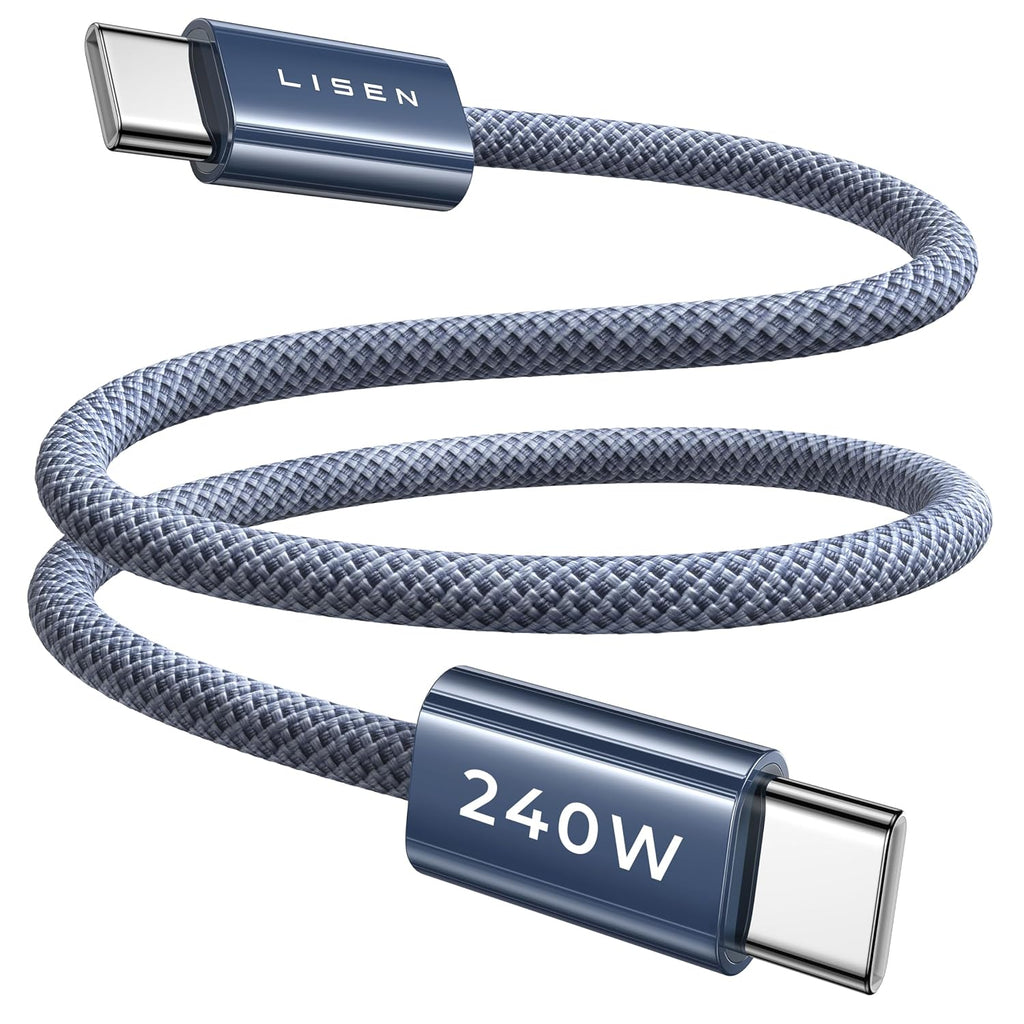 Cable USB C corto LISEN de 240 W, cable USB C a USB C para iPhone 17 16 15 Pro Max, iPad, MacBook Pro, Samsung S25, 1,6 pies/paquete de 2/medianoche