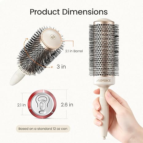 Cepillo redondo extralargo AIMIKE NaturaVol PLUS para secado con secador, cepillo redondo de 2,1" (3" de diámetro total) para cabello largo y grueso, tecnología cerámica térmica nano para un secado más rápido, aporta volumen y brillo.