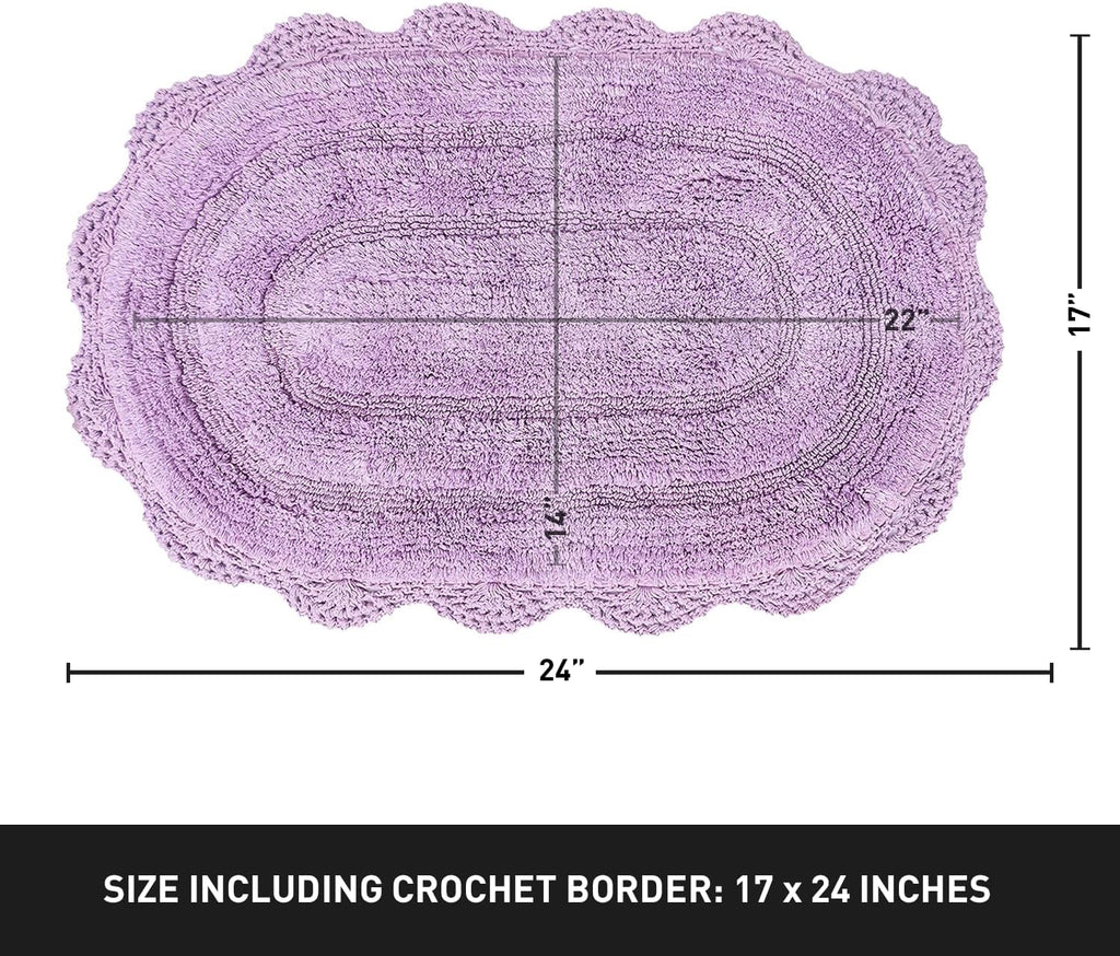 Alfombra de Bano Ovalada Chardin Home — 100% Algodon con Borde Crochet Artesanal, Color Lavanda