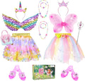 Disfraz de princesa de unicornio y hada para niñas, conjunto de tutú con alas, zapatos, joyas y diadema, juguetes de hadas para niñas de 3, 4 y 5 años, regalo de cumpleaños de Navidad y arcoíris. 