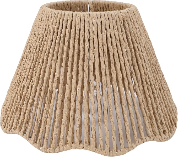 Pack 6 Piezas – Pantalla de Lámpara Tejida de Cuerda de Papel Estilo Ratán Vintage Boho | Compatible E27/E14 | Para Lámpara Techo, Pie, Mesa y Pared