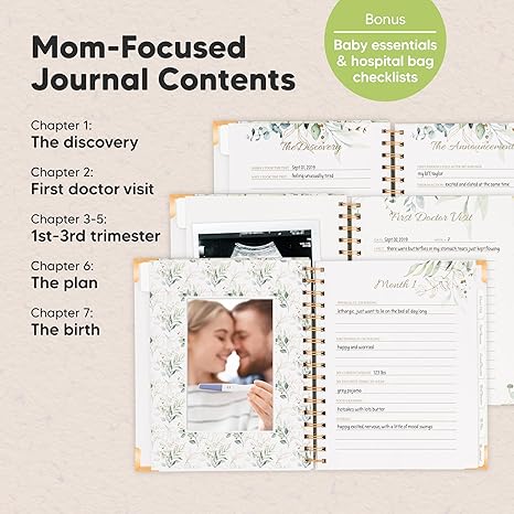 Diario de embarazo para regalos de madres primerizas - Libro de recuerdos de embarazo de tapa dura de 90 páginas, hermoso y lindo recuerdo de libro para bebé, álbum de recortes de ultrasonido