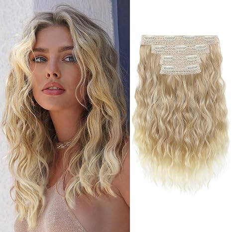 Extensions de Cabello con Clip REECHO 14" – Ondas Playeras Cortas con Encaje Invisible, Rubio Oscuro con Puntas Claras