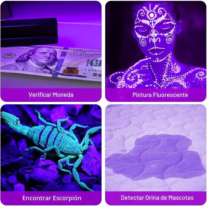 COSOOS Paquete de 2 Linternas UV, Linterna de Mano de Luz Negra de 12 LED 395nm, Mini Detector de Antorcha de Luz para Manchas de Orina de Perros y Mascotas, Chinches de Cama y Escorpiones.