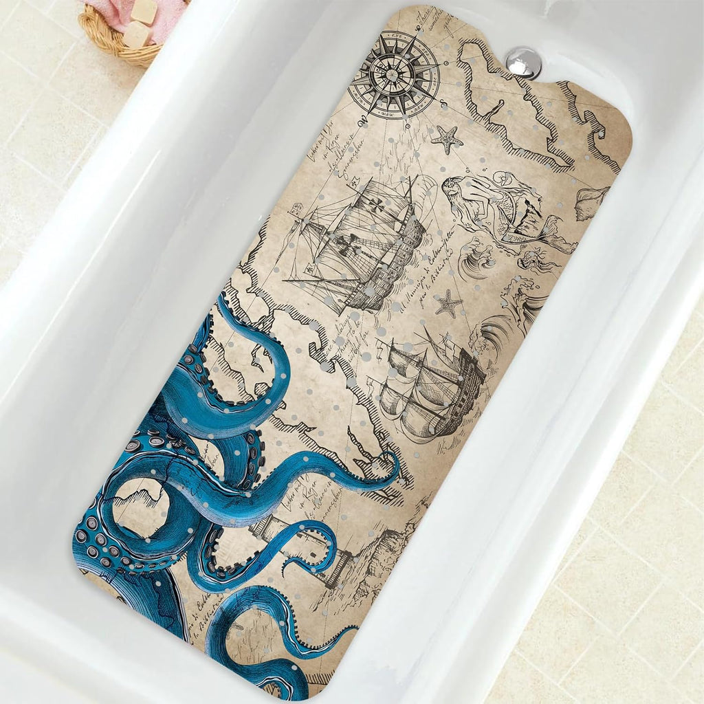 Alfombrilla antideslizante para bañera, alfombrilla extralarga para bañera/ducha con ventosas y orificios de drenaje para adultos, niños y ancianos, 40 x 16 pulgadas.