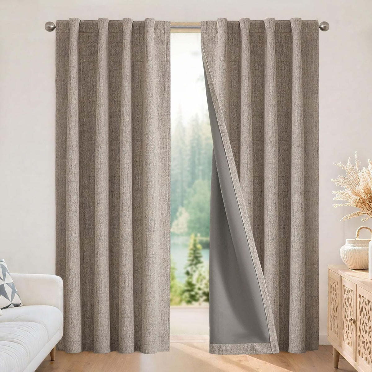 Cortinas opacas de lino Joydeco para dormitorio