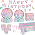Kit Decoración Fiesta Sirenas 122 Piezas | Platos Servilletas Vasos Tenedores Mantel Pancarta | 24 Invitados | Temática Sirenita Bajo el Mar | Niñas | 1 Set