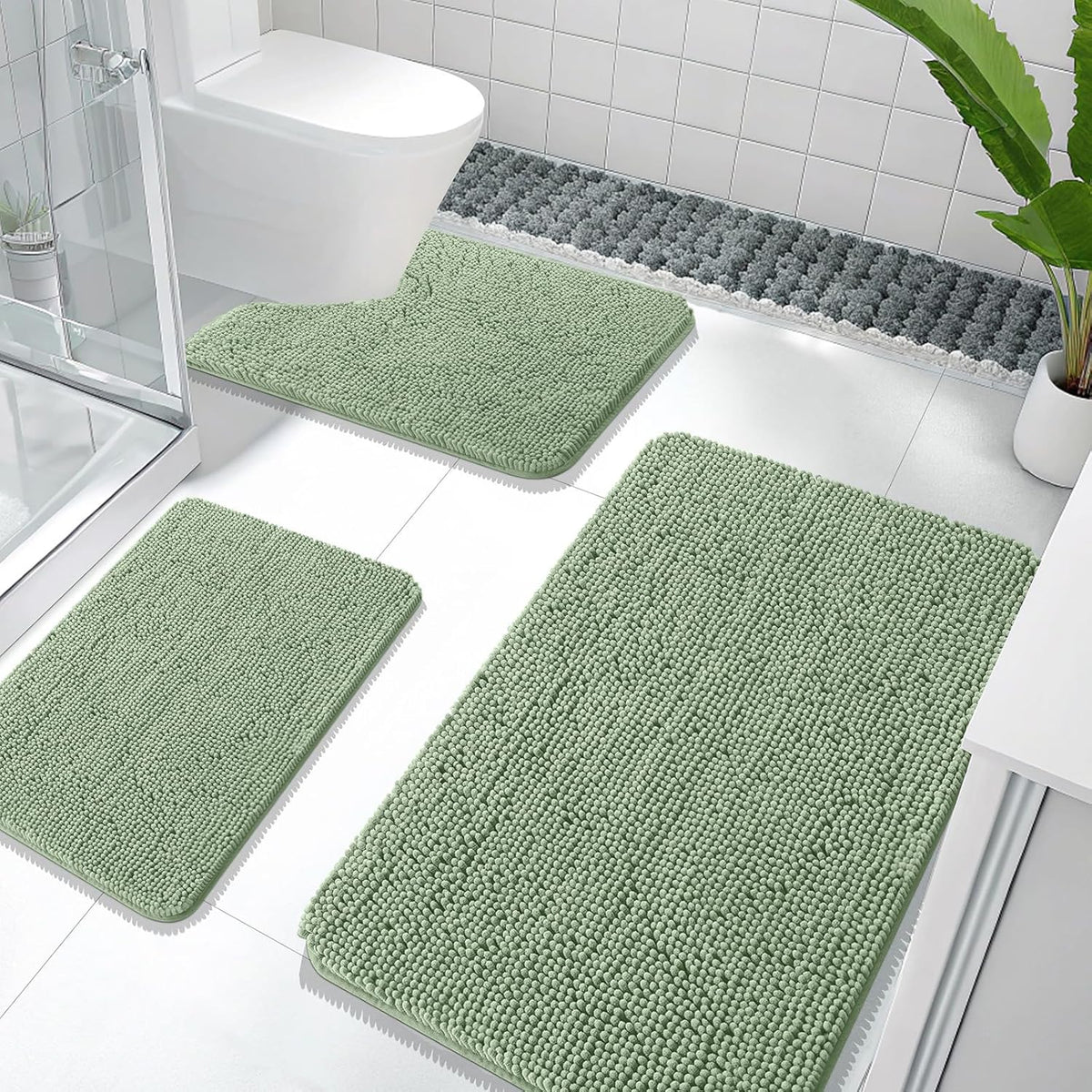 Juego de Alfombras de Baño OLANLY 3 Piezas | Chenilla Suave Absorbente Secado Rápido | Contorno U para Inodoro | Decoración Hogar | 3 Unidades