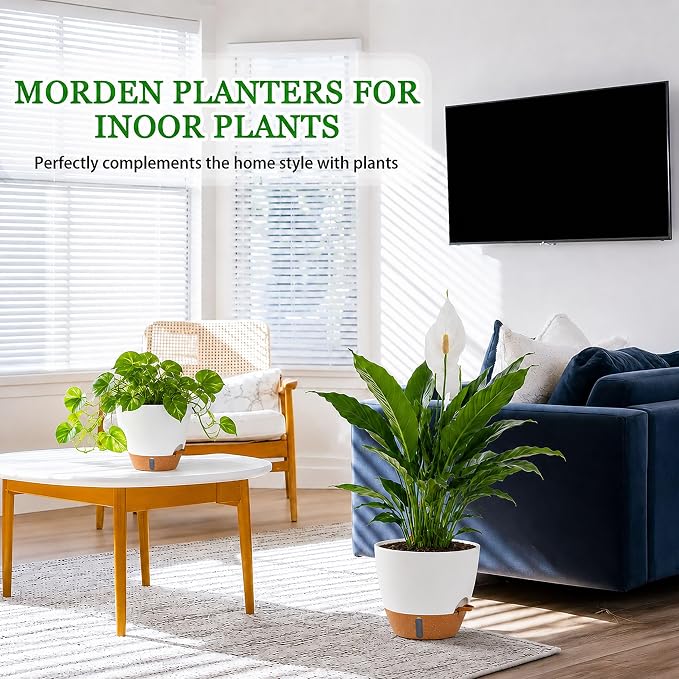 Macetas de Riego Automático para Plantas Interior/Exterior – Plástico con Drenaje, Indicador de Agua y Reservorio | Pack de 4