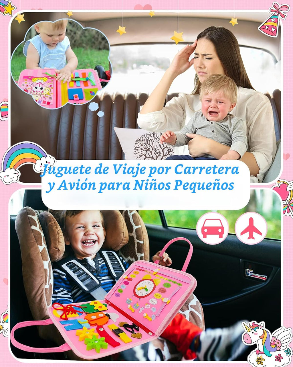 Exorany Busy Board - Juguetes Montessori para niñas y niños pequeños, regalos de cumpleaños, juguetes sensoriales para niños pequeños, juguete educativo de viaje, actividades preescolares
