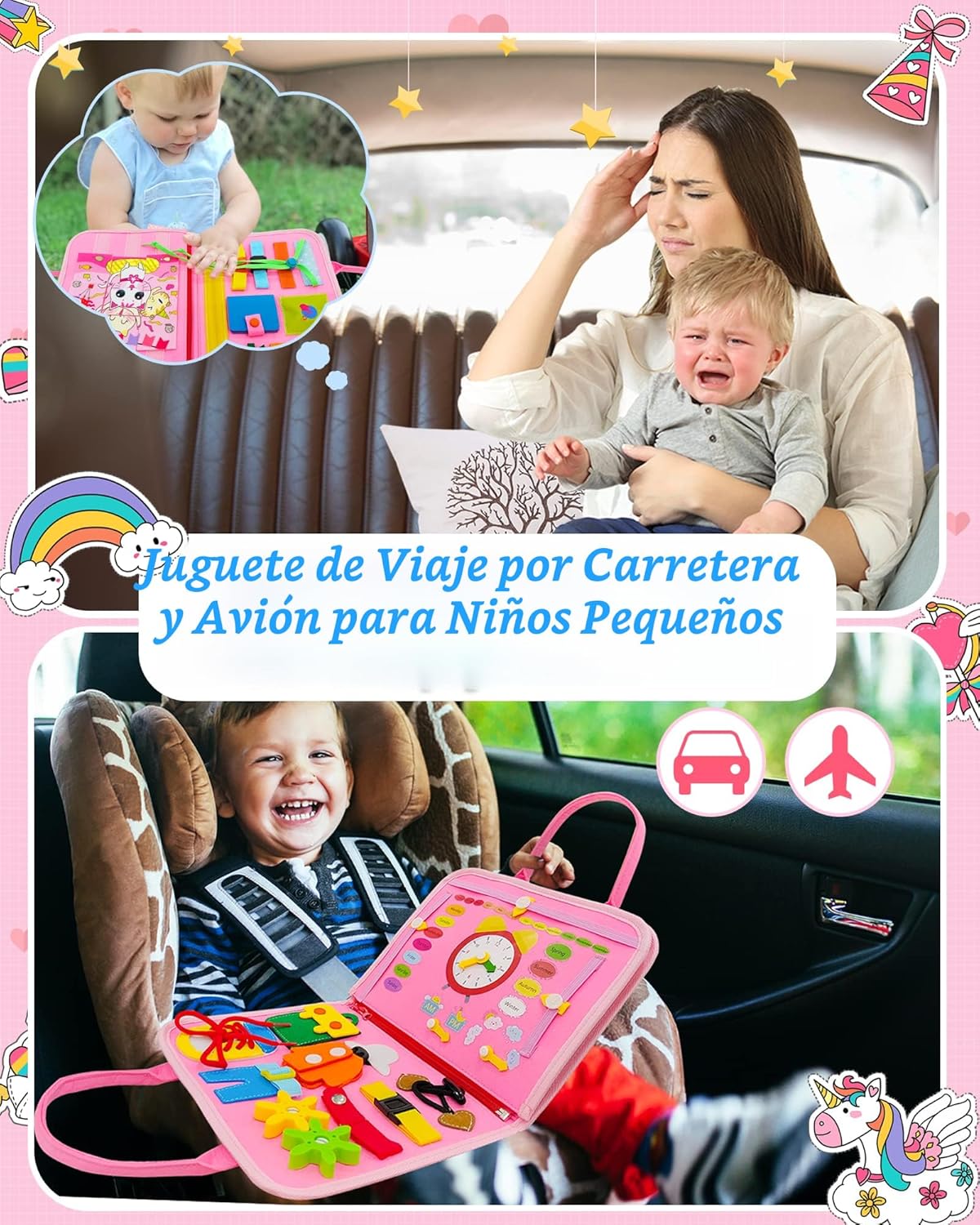 Exorany Busy Board - Juguetes Montessori para niñas y niños pequeños, regalos de cumpleaños, juguetes sensoriales para niños pequeños, juguete educativo de viaje, actividades preescolares
