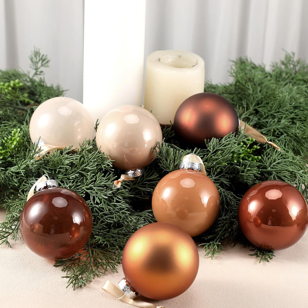 Sonwyoung 9 Pcs Brown Glass Christmas Ball Ornaments 3.15 Inches Hanging Bulbs Ornaments Neutral Ornament Set Christmas Baubles Hanging Balls for Holiday Xmas Tree Wedding Decorations