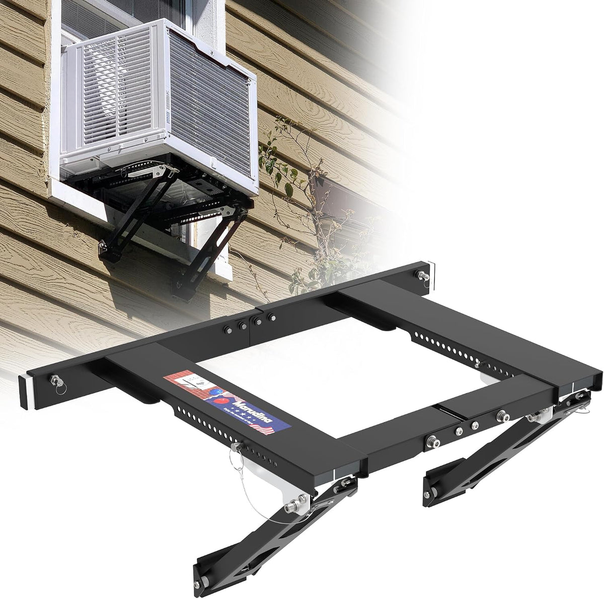 Soporte Ajustable para Aire Acondicionado de Ventana Marudina, Instalación Rápida en 3 Minutos sin Taladro, Rango de Ajuste Extra Grande Mejorado, Capacidad de Carga Máxima de 136 kg